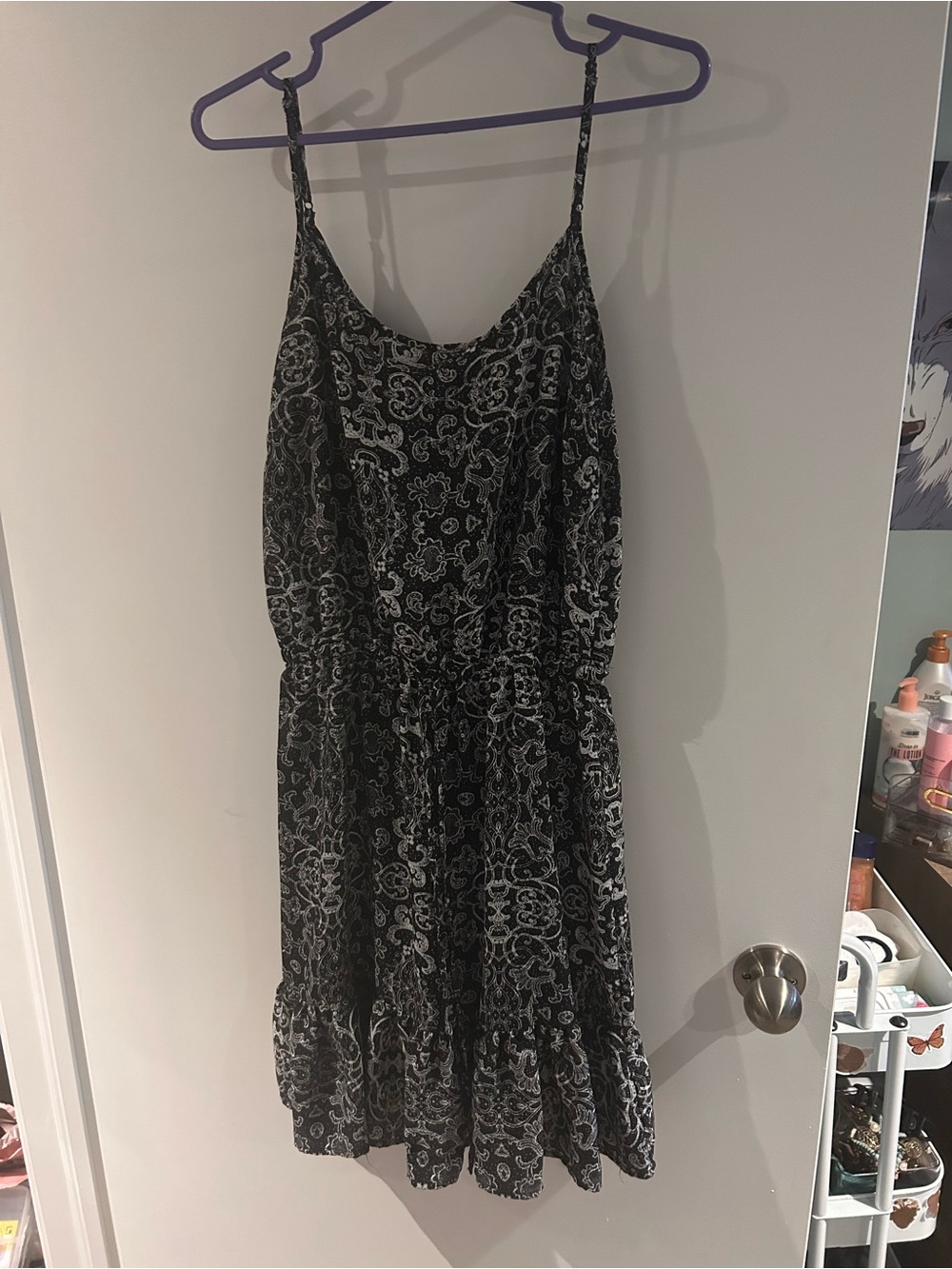 Black Paisley Print Spaghetti-Strap Mini Dress